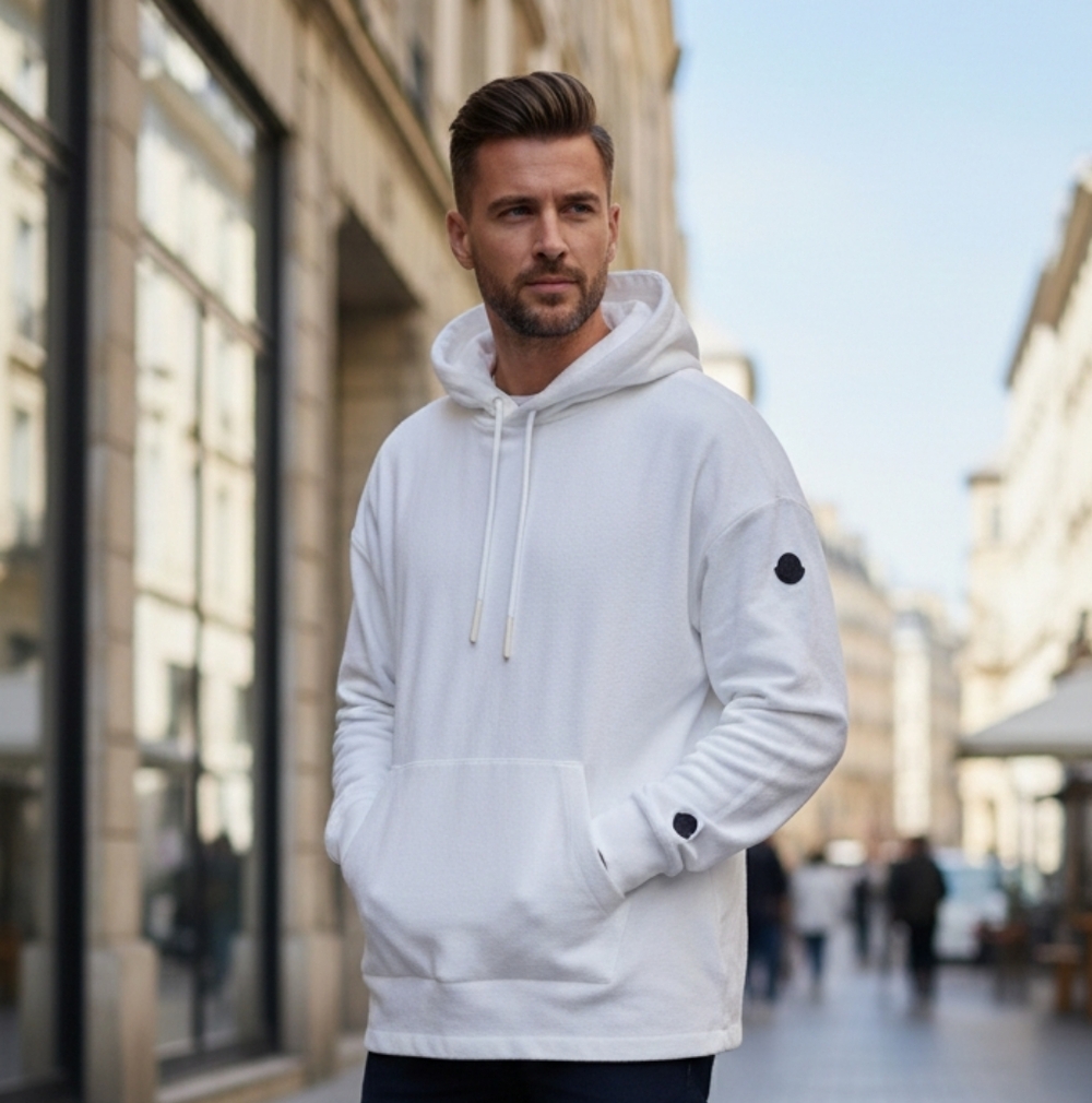Moncler White Terry Kangaroo Pocket Pullover Hoodie 3xl